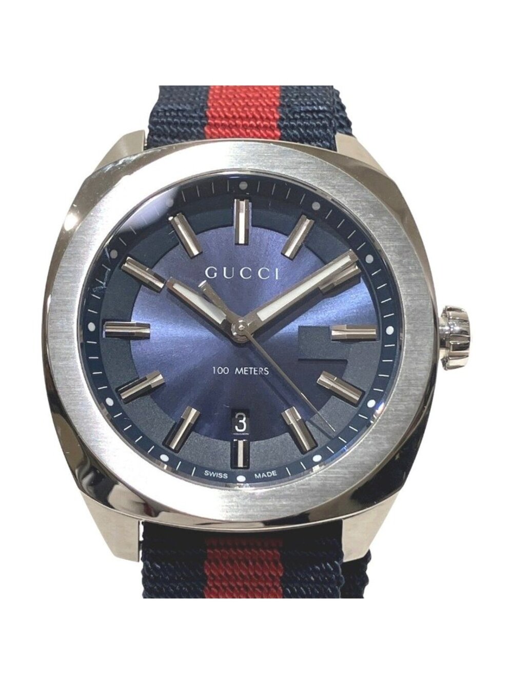 Gucci Watch SS Strap Nylon Quartz Navy Dial 142.3